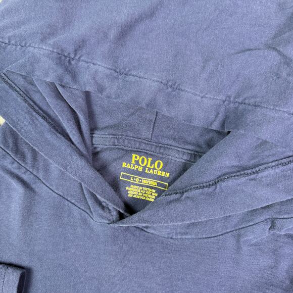 Polo Ralph Lauren Jersey Hooded T-Shirt Mens M Blue Red Long Sleeve Lightweight - Picture 3 of 9